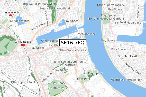SE16 7FQ map - small scale - OS Open Zoomstack (Ordnance Survey) SE16 7FQ map - small scale - OS Open Zoomstack (Ordnance Survey)