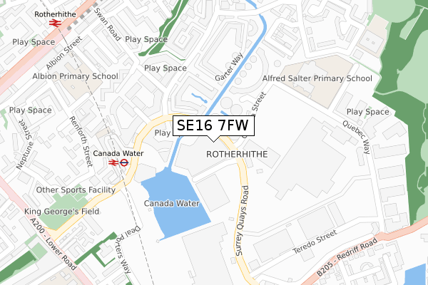 SE16 7FW map - large scale - OS Open Zoomstack (Ordnance Survey)