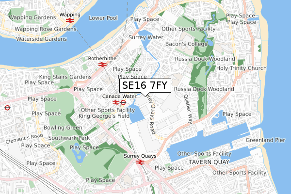 SE16 7FY map - small scale - OS Open Zoomstack (Ordnance Survey)