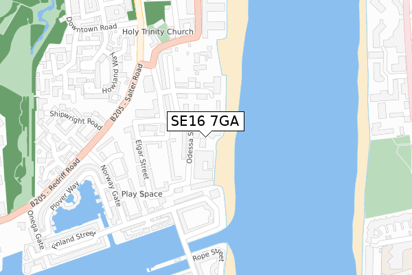 SE16 7GA map - large scale - OS Open Zoomstack (Ordnance Survey)