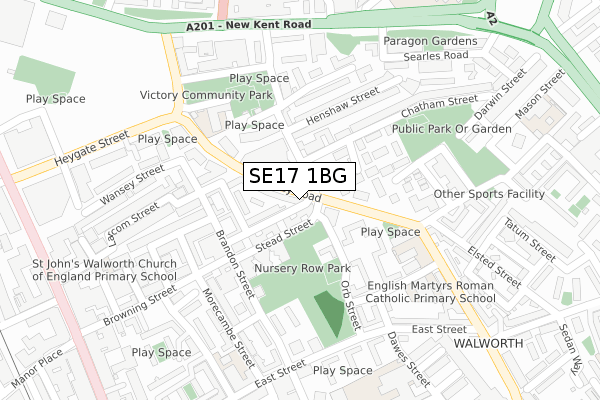 SE17 1BG map - large scale - OS Open Zoomstack (Ordnance Survey)