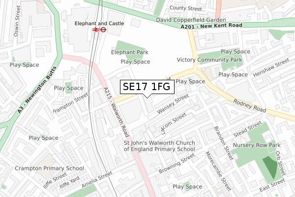 SE17 1FG map - large scale - OS Open Zoomstack (Ordnance Survey)