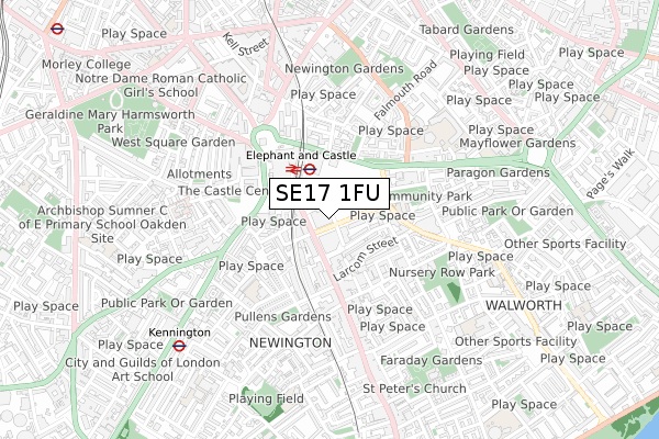 SE17 1FU map - small scale - OS Open Zoomstack (Ordnance Survey)
