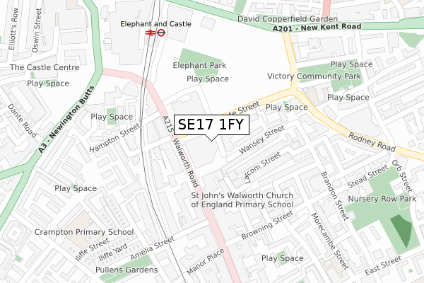 SE17 1FY map - large scale - OS Open Zoomstack (Ordnance Survey)