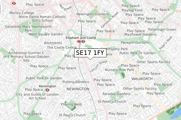 SE17 1FY map - small scale - OS Open Zoomstack (Ordnance Survey)