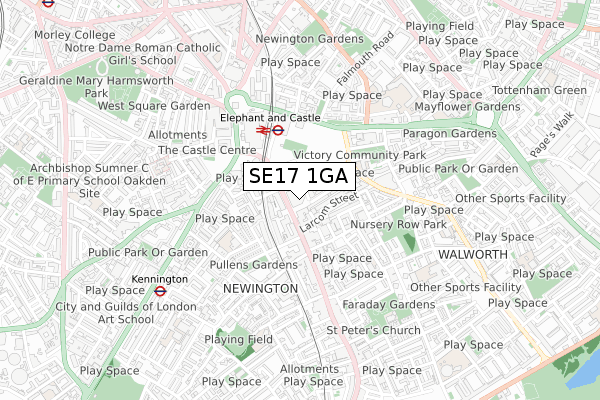 SE17 1GA map - small scale - OS Open Zoomstack (Ordnance Survey)