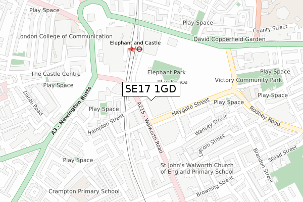 SE17 1GD map - large scale - OS Open Zoomstack (Ordnance Survey)