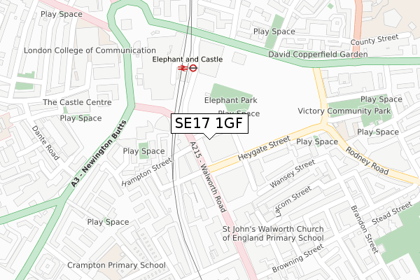 SE17 1GF map - large scale - OS Open Zoomstack (Ordnance Survey)