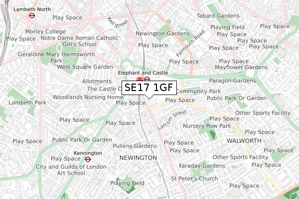 SE17 1GF map - small scale - OS Open Zoomstack (Ordnance Survey)