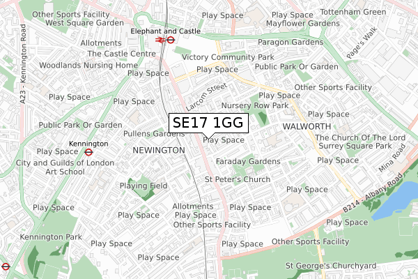 SE17 1GG map - small scale - OS Open Zoomstack (Ordnance Survey)