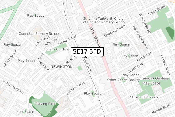 SE17 3FD map - large scale - OS Open Zoomstack (Ordnance Survey)