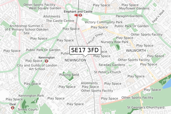 SE17 3FD map - small scale - OS Open Zoomstack (Ordnance Survey)