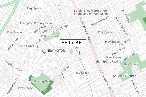 SE17 3FL map - large scale - OS Open Zoomstack (Ordnance Survey)
