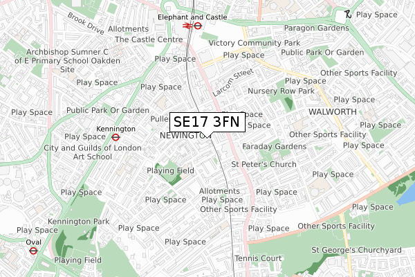 SE17 3FN map - small scale - OS Open Zoomstack (Ordnance Survey)