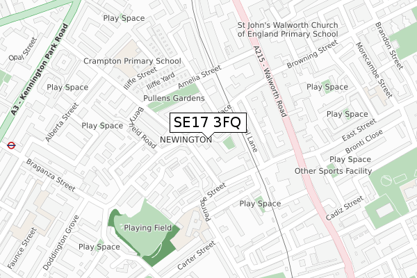 SE17 3FQ map - large scale - OS Open Zoomstack (Ordnance Survey)