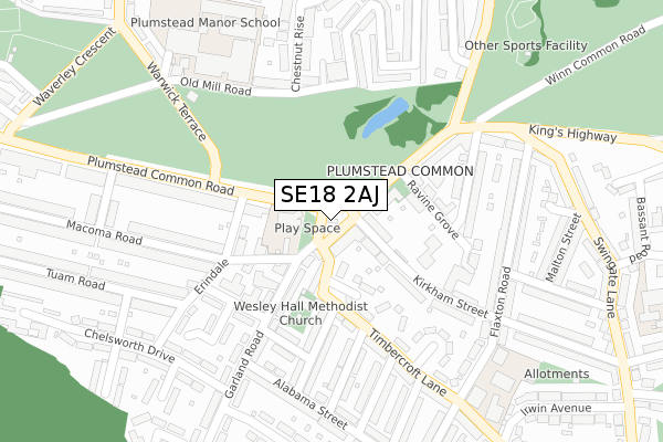 SE18 2AJ map - large scale - OS Open Zoomstack (Ordnance Survey)