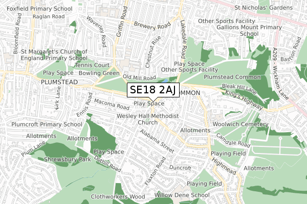 SE18 2AJ map - small scale - OS Open Zoomstack (Ordnance Survey)