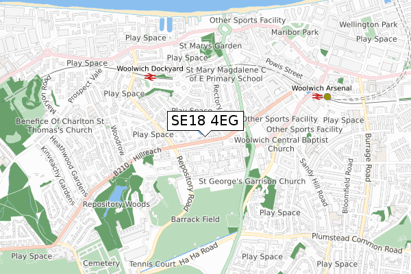 SE18 4EG map - small scale - OS Open Zoomstack (Ordnance Survey)