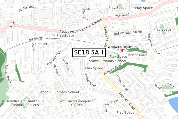 SE18 5AH map - large scale - OS Open Zoomstack (Ordnance Survey)