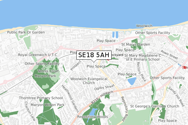 SE18 5AH map - small scale - OS Open Zoomstack (Ordnance Survey)