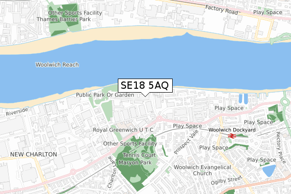 SE18 5AQ map - small scale - OS Open Zoomstack (Ordnance Survey)