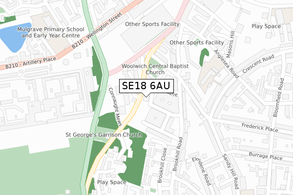 SE18 6AU map - large scale - OS Open Zoomstack (Ordnance Survey)