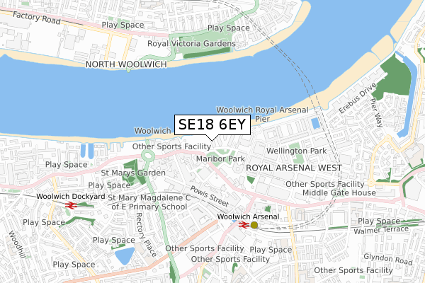 SE18 6EY map - small scale - OS Open Zoomstack (Ordnance Survey)