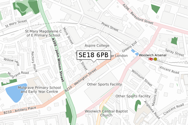 SE18 6PB map - large scale - OS Open Zoomstack (Ordnance Survey)