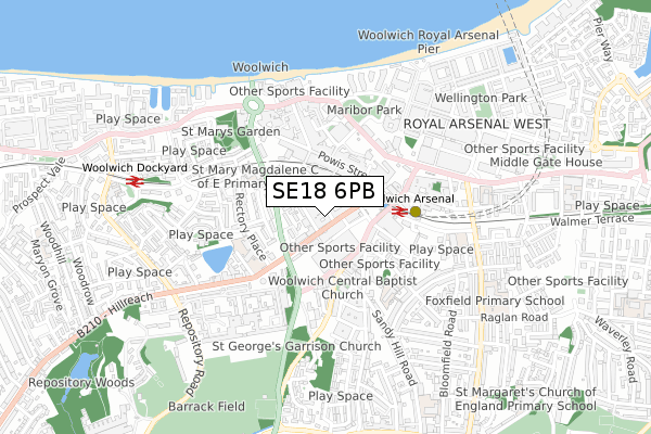 SE18 6PB map - small scale - OS Open Zoomstack (Ordnance Survey)