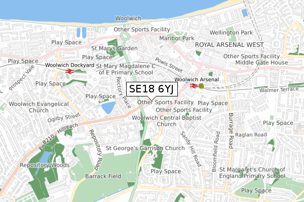 SE18 6YJ map - small scale - OS Open Zoomstack (Ordnance Survey)