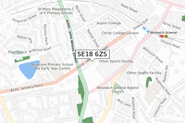 SE18 6ZS map - large scale - OS Open Zoomstack (Ordnance Survey)