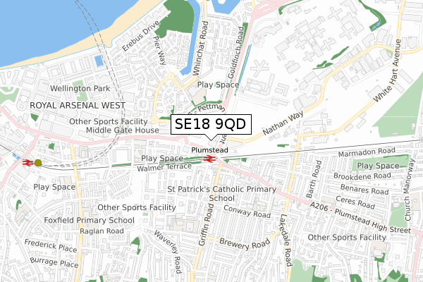 SE18 9QD map - small scale - OS Open Zoomstack (Ordnance Survey) SE18 9QD map - small scale - OS Open Zoomstack (Ordnance Survey)