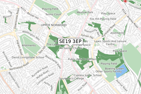 SE19 3EP map - small scale - OS Open Zoomstack (Ordnance Survey)