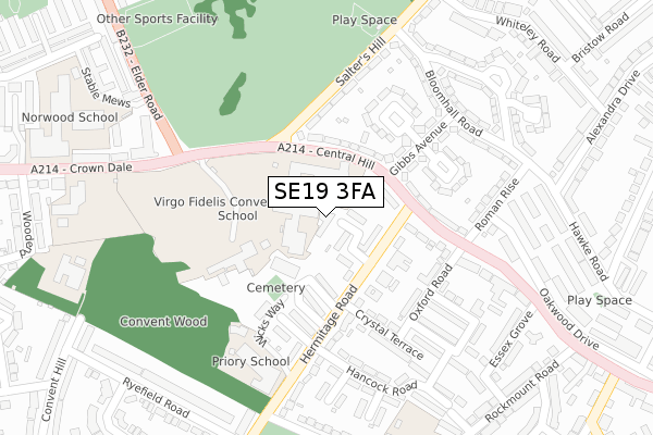 SE19 3FA map - large scale - OS Open Zoomstack (Ordnance Survey)