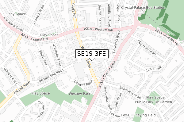 SE19 3FE map - large scale - OS Open Zoomstack (Ordnance Survey)