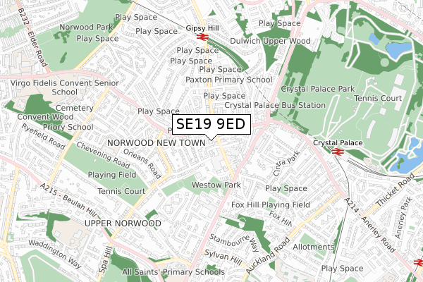 SE19 9ED map - small scale - OS Open Zoomstack (Ordnance Survey)