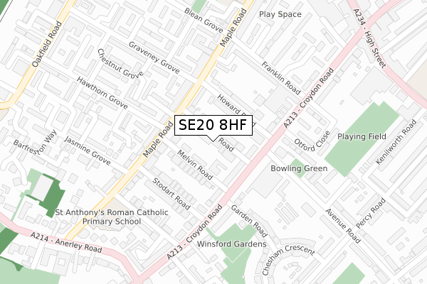 SE20 8HF map - large scale - OS Open Zoomstack (Ordnance Survey)