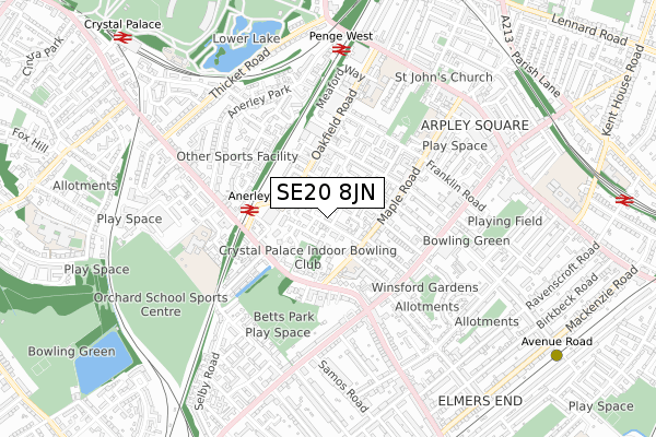 SE20 8JN map - small scale - OS Open Zoomstack (Ordnance Survey)