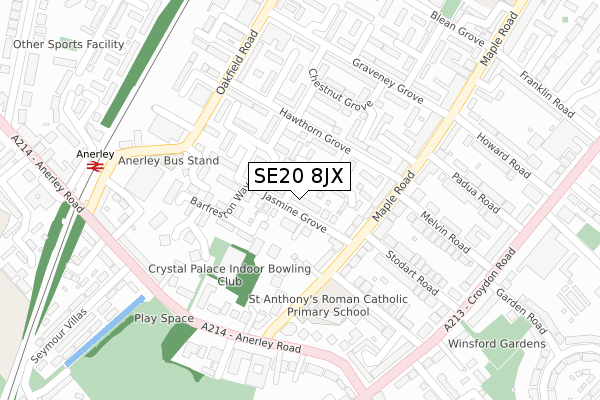 SE20 8JX map - large scale - OS Open Zoomstack (Ordnance Survey)