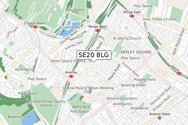 SE20 8LG map - small scale - OS Open Zoomstack (Ordnance Survey)