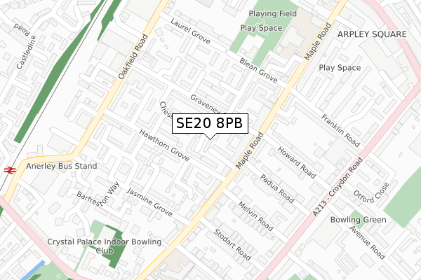 SE20 8PB map - large scale - OS Open Zoomstack (Ordnance Survey)