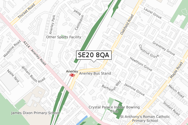 SE20 8QA map - large scale - OS Open Zoomstack (Ordnance Survey)