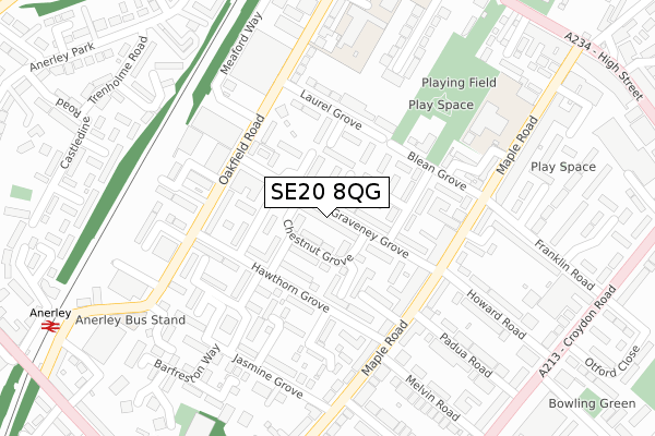SE20 8QG map - large scale - OS Open Zoomstack (Ordnance Survey)