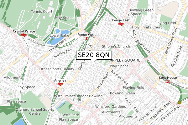 SE20 8QN map - small scale - OS Open Zoomstack (Ordnance Survey)