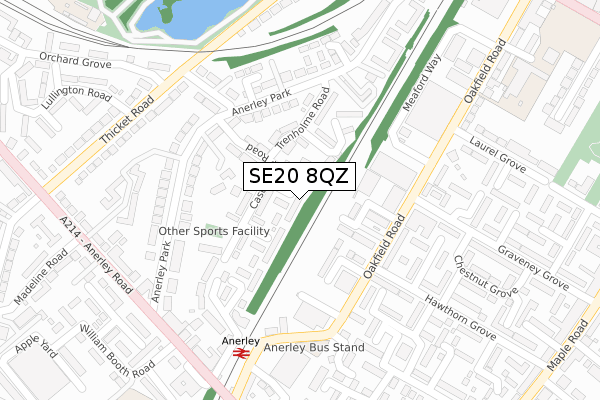 SE20 8QZ map - large scale - OS Open Zoomstack (Ordnance Survey)