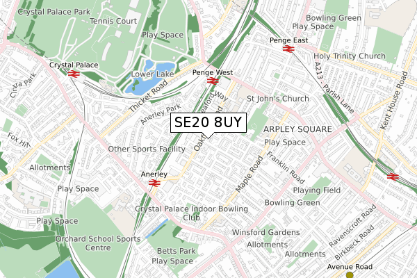 SE20 8UY map - small scale - OS Open Zoomstack (Ordnance Survey)