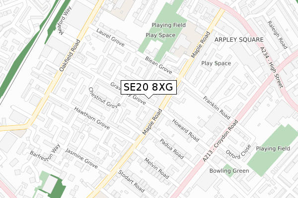 SE20 8XG map - large scale - OS Open Zoomstack (Ordnance Survey)