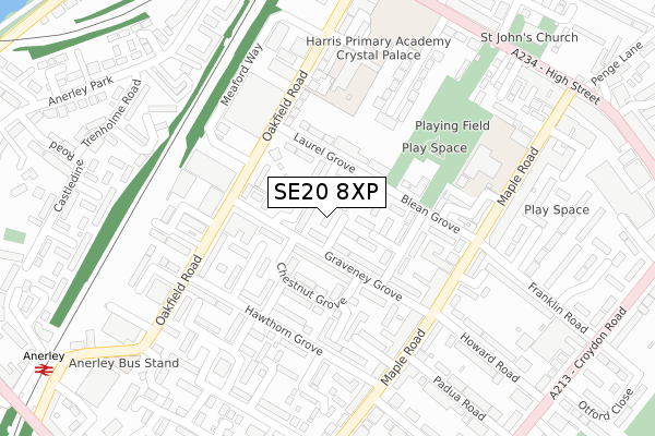 SE20 8XP map - large scale - OS Open Zoomstack (Ordnance Survey)