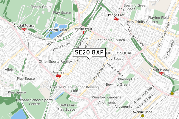 SE20 8XP map - small scale - OS Open Zoomstack (Ordnance Survey) SE20 8XP map - small scale - OS Open Zoomstack (Ordnance Survey)