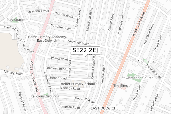 SE22 2EJ map - large scale - OS Open Zoomstack (Ordnance Survey)
